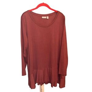 NWOT LOGO Lounge Lori Goldstein PLUS 2X Top Tunic Ruffle Hem Clay Red Rust